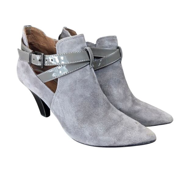 DONALD Pliner Grey Suede Womens Designer Boots Buckles Shoes Booties Size 6.5M - Picture 1 of 11